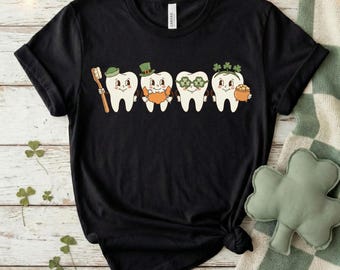 St. Patrick's Day Dentist Shirt Bella Canvas Tee Orthodontist Gift St. Paddys Day Shirt Lucky Tooth Shirt Matching Dental Assistant T-Shirt