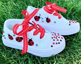 and Women/'s Sizes ChildYouth BabyToddler Hand PAINTED LADYBUG SHOES