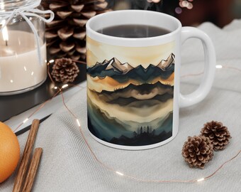 Mountain Silhouette Haze Pine Tree Scenery Adventure Travel Hike Ceramic Mug 11oz
