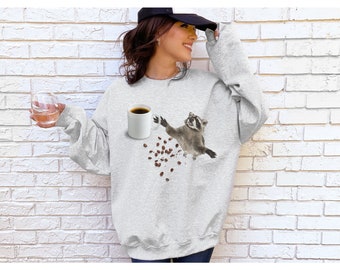 Funny Raccoon Coffee Sweatshirt Raccoon Lover Gift Funny Sweatshirt Tired Mom Gift Coffee Beans Sweatshirt Barista Gift Barista Sweatshirt