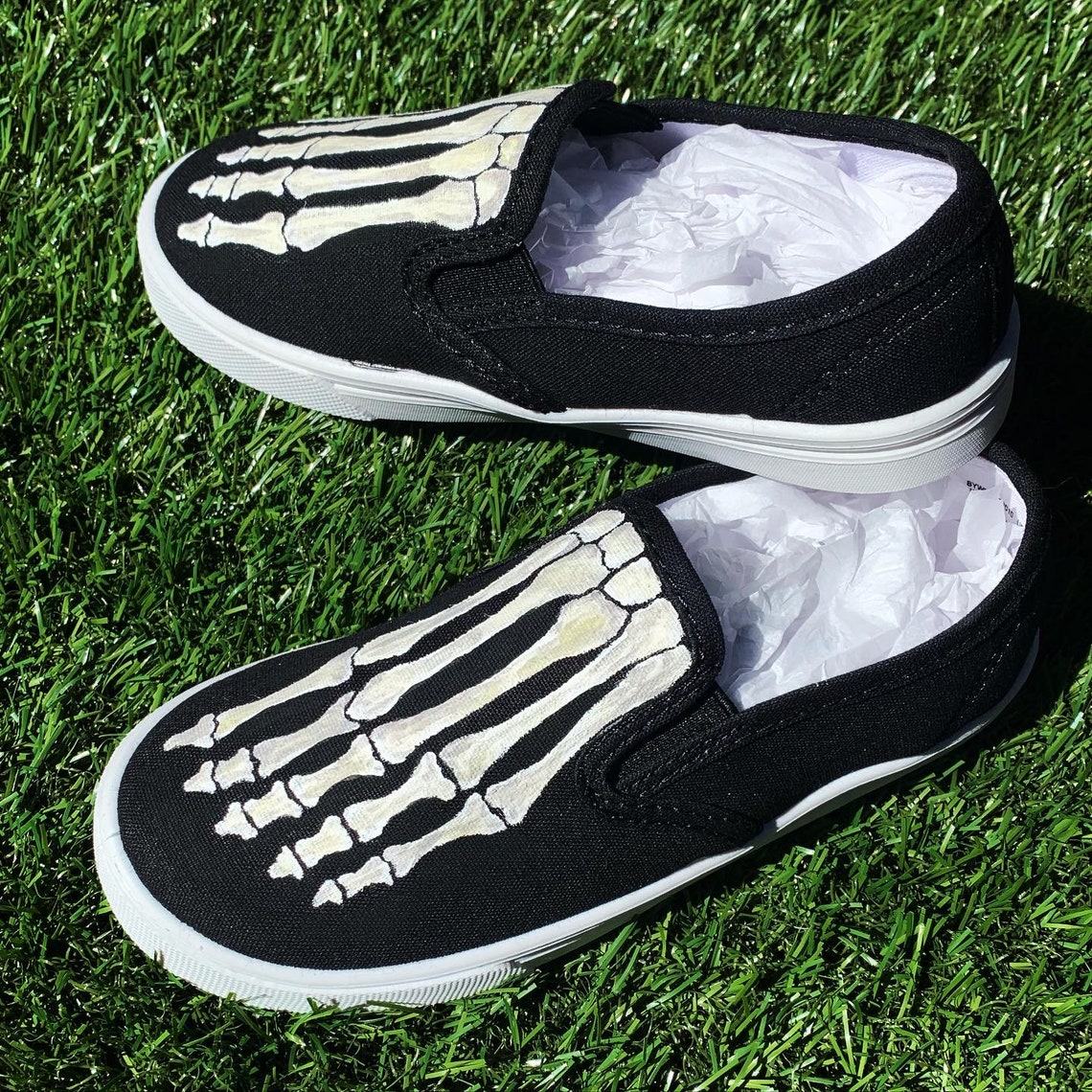 Hand Painted Skeleton Bone Feet Slip on Canvas Shoes Etsy