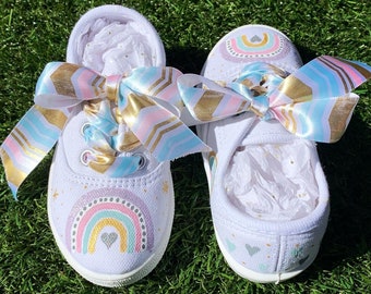 Hand Painted Boho Rainbow Love Girls Shoes CUTE Available in Toddler/Kids sizes