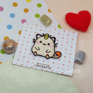 Pokemon Meowth: Iron-on Embroidered Patch, Pin & Keychain 52mm x 46mm