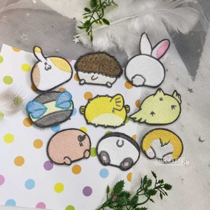Animal Butt: Iron-on Embroidered Patch/Embroidery Pin (Bee, Cat, Chick, Corgi, Hedgehog, Panda, Pig, Pufferfish, Rabbit)