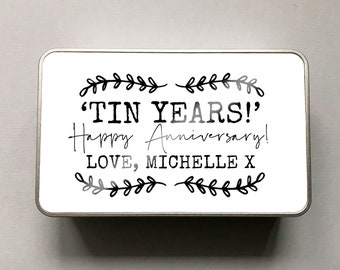 Tin Years! 10 Year Anniversary Tin,Anniversary Tin, Personalised Tin, Customised Tin, Personalised Gifts, Christmas 2023, Christmas Gifts