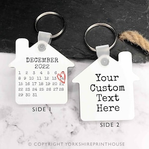 Double Sided Custom Text Calendar House Keyring, Calendar,  First Home Keyring, Our Home Keyring, Housewarming Gift Personalised, HK12