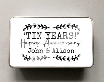 Personalised 'Tin Years'  Tin, Personalised Anniversary Tin, Custom Names, Wedding Gifts, Anniversary Gifts, Gifts For Couples, Christmas