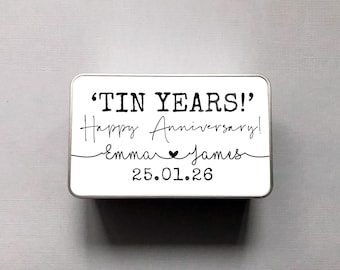 Personalised 10th 'Tin' Ten Anniversary Keepsake Box - Custom Names & Date