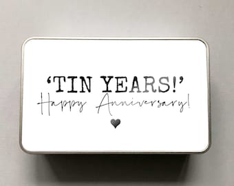 Tin Years! 10 Year Anniversary Tin,Anniversary Tin, Personalised Tin, Customised Tin, Personalised Gifts, Valentines Day
