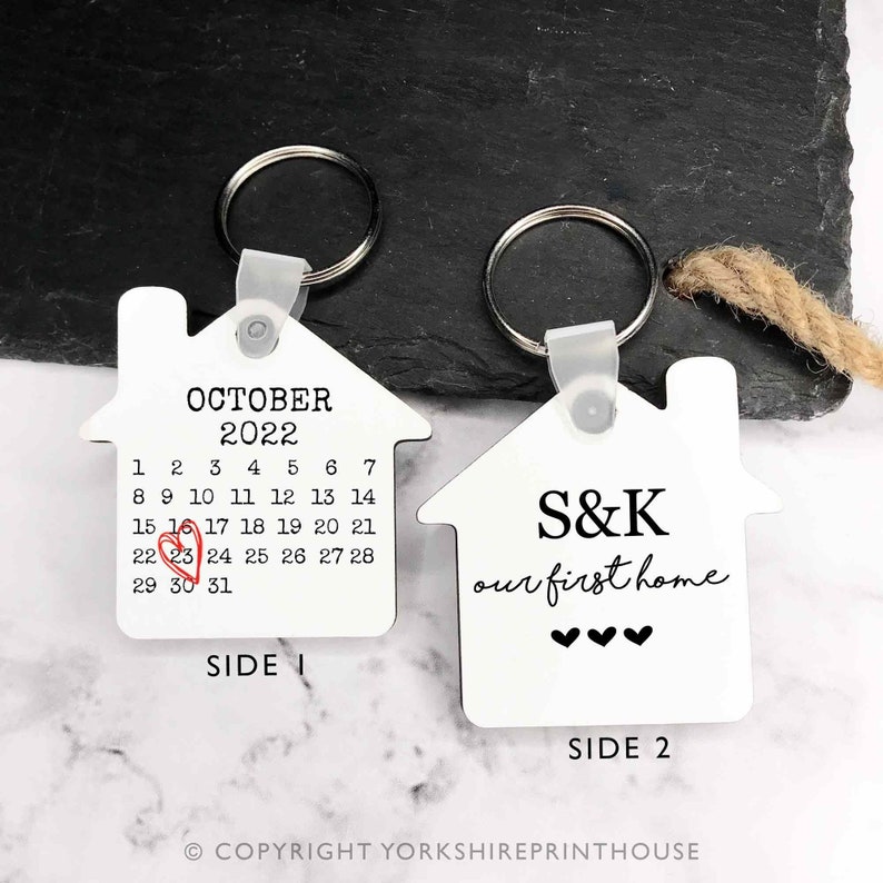 Double Sided Personalised House Keyring, New Home Keyring, First Home Keyring, Personalised Initials & Date Keyring, Housewarming Gift, HK9 