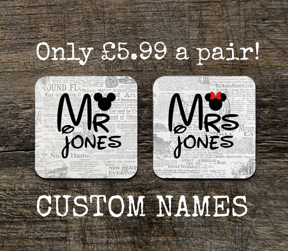Mr And Mrs Disney Custom Disney Coasters Personalised Etsy