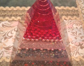 Red Orgonite Pyramid For EMF 5g Mitigation