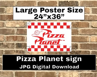 Pizza Planet Poster Größe Schild für Geburtstagsfeier digitaler Download - Pizza Planet Logo im JPG-Format Größe 24x36 zur Dekoration