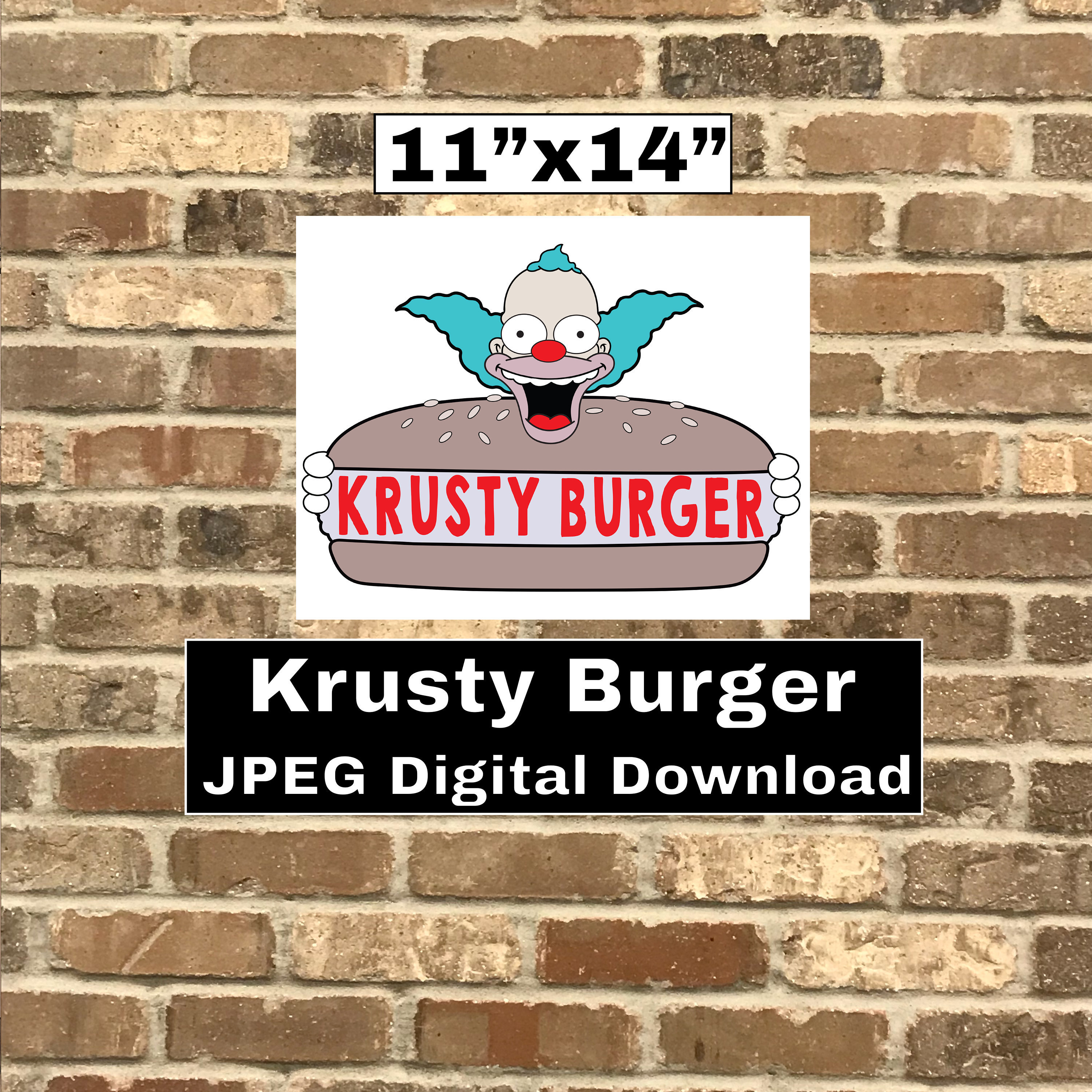 Krusty Burger sign digital download 11x14 JPEG, Krusty Burger logo, The Simpsons, Krusty the Clown, poster, duff, crusty burger, Krusty sign