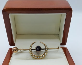 アンティーク9カラットゴールドブローチ：ビクトリア朝のアメジストと