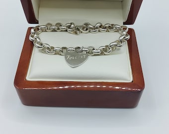 Sterling Silver Heart Charm Bracelet - Hallmarked 925