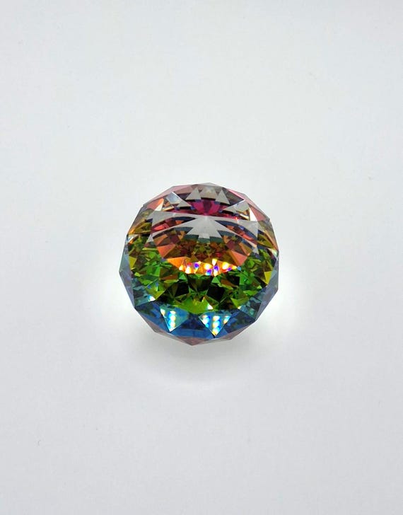 Rare 1970s Swarovski Aurora Borealis Crystal Paperweight Boxed