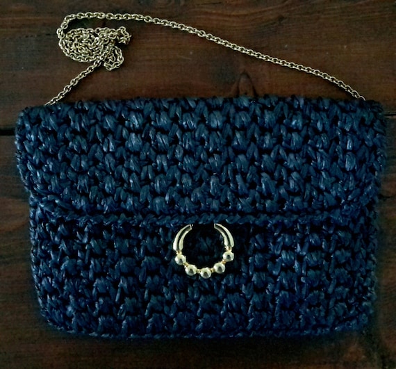 Vintage RODO Wicker Handbag/Navy Wicker Handbag/It