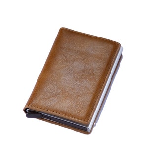 Cartera de regalo personalizada, Cartera de cuero grabada, Cartera minimalista, Cuero genuino, Cartera de tarjeta emergente, Cartera unisex, RFID, B