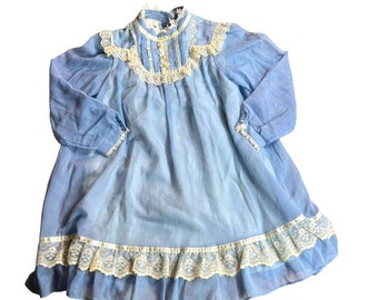 Vintage 1970s or 1980s Girl’s Gunne Sax Blue Prairie Dress