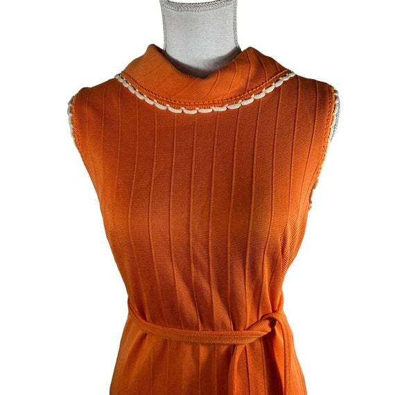 Vintage 1960s 1970s Orange Sheath Belted Dress - image 4