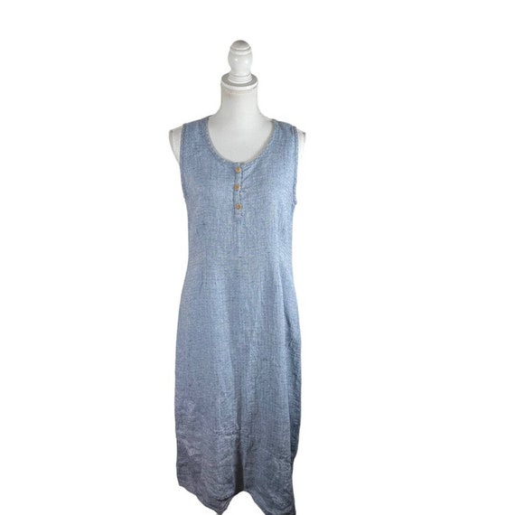 Vintage Flax Blue Linen Sleeveless Shift Midi Dre… - image 1