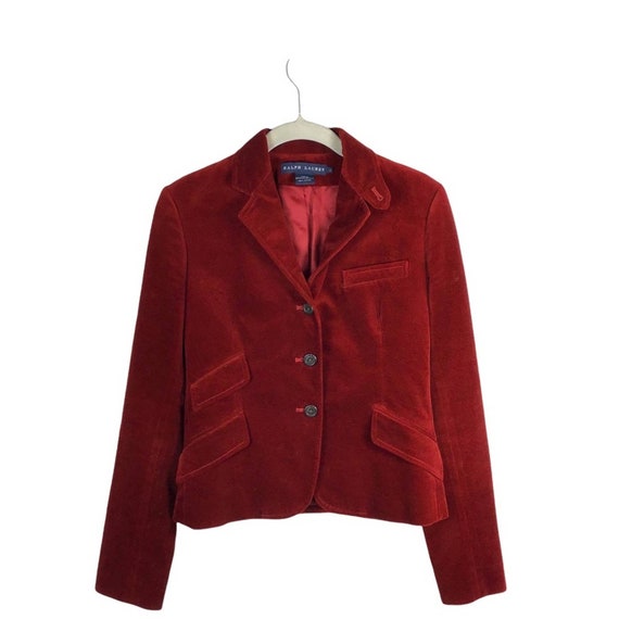 Vintage 1990s Ralph Lauren Red Velvet Copped Style Jacket - Etsy
