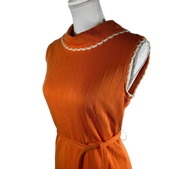 Vintage 1960s 1970s Orange Sheath Belted Dress - image 7