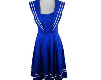 Heart & Roses Cobalt Blue Sailor Pin Up Dress