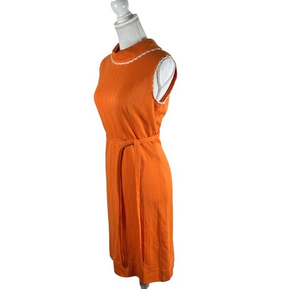 Vintage 1960s 1970s Orange Sheath Belted Dress - image 2