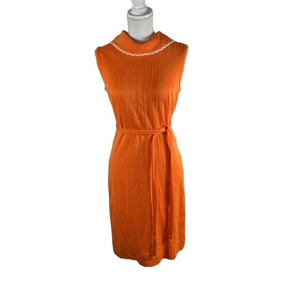 Vintage 1960s 1970s Orange Sheath Belted Dress - image 1