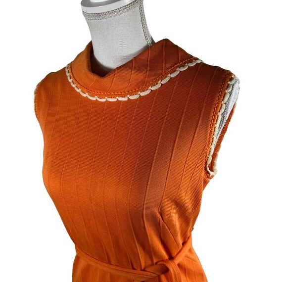 Vintage 1960s 1970s Orange Sheath Belted Dress - image 6