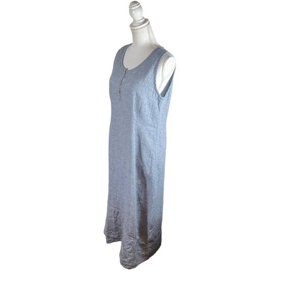 Vintage Flax Blue Linen Sleeveless Shift Midi Dre… - image 5