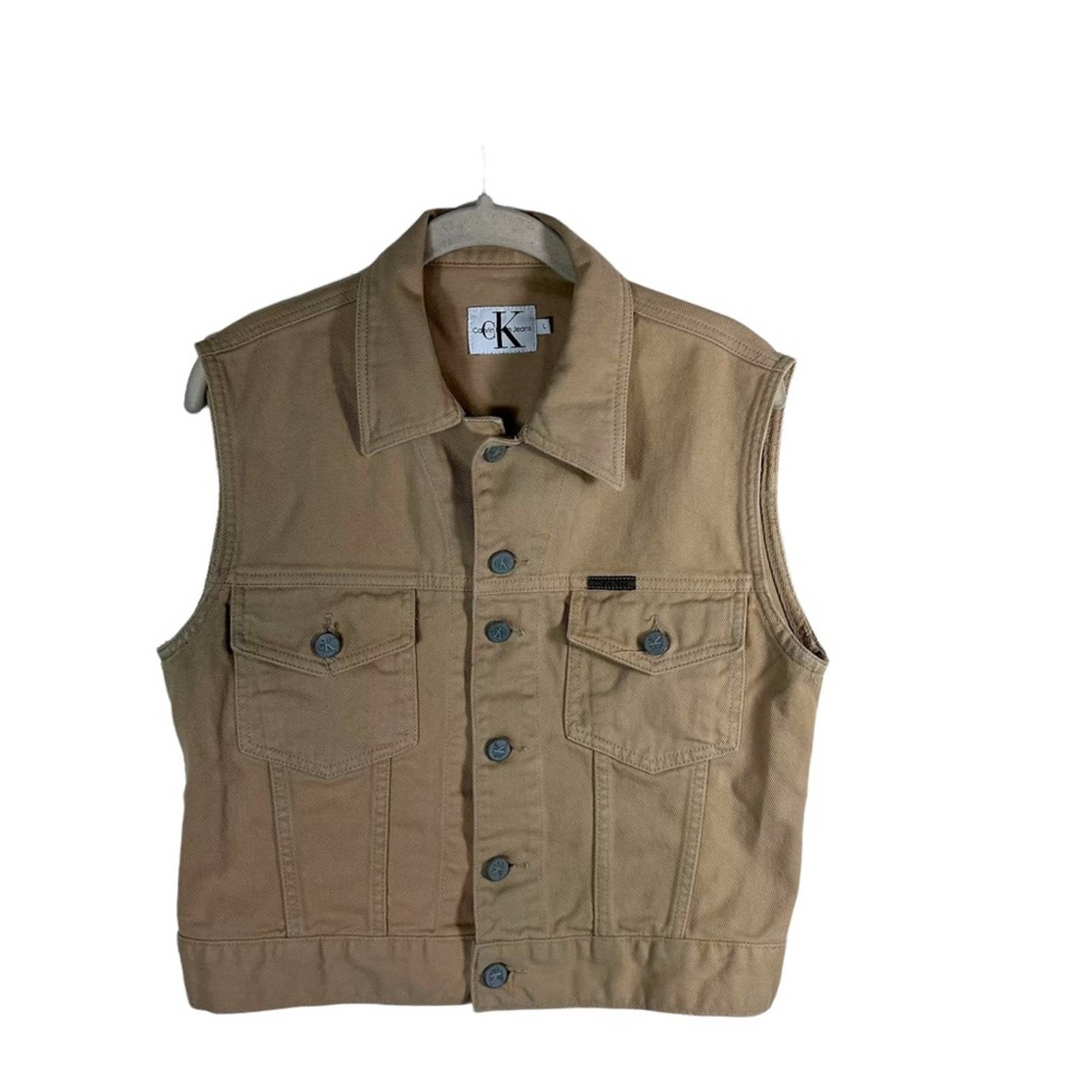 Vintage 1990s Calvin Klein Tan Denim Vest Etsy