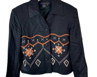 Vintage I.B. Diffusion Linen Embroidered Black Blazer