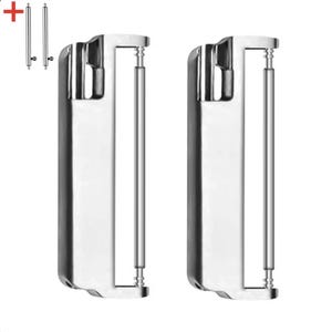 May include: Two silver watch band spring bars. The spring bars are designed to connect a watch band to a watch case.