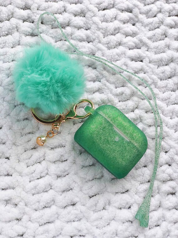 Cute Silicone Shamrock Green Glitter Protective Airpods Case With