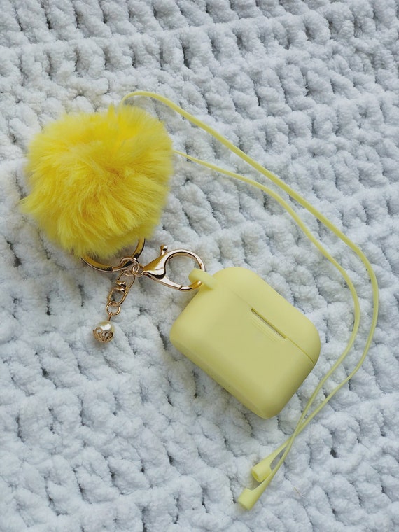 Cute Silicone Sunshine Yellow Protective Airpods Case With Fur