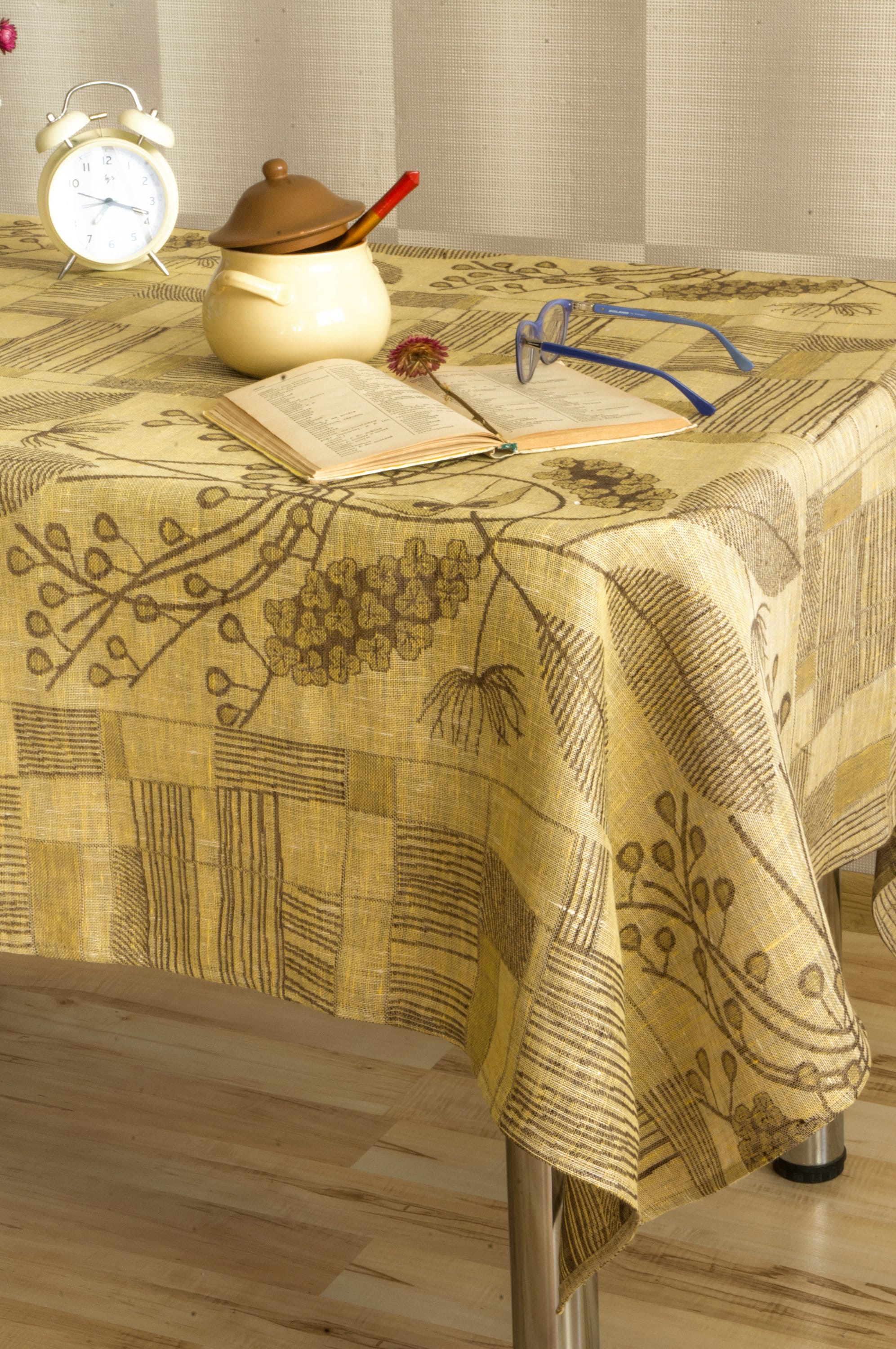 Elegant Brown Floral Linen Tablecloth RusticTablecloth Etsy