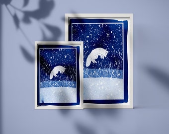 Leaping Fox (Cyanotype)