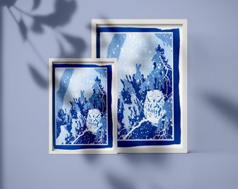 Sleeping Owl (Cyanotype)