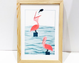 Playing Pelicans (Risography)