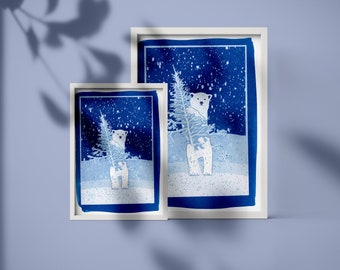 Christmas Bear (Cyanotype)