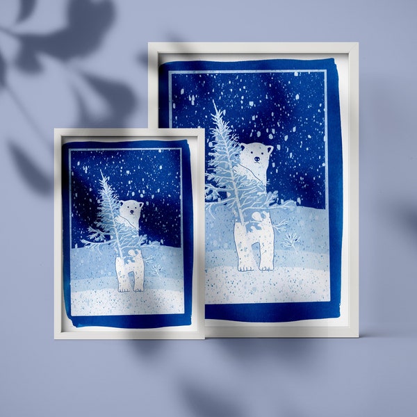 Ours de Noël (Cyanotype)