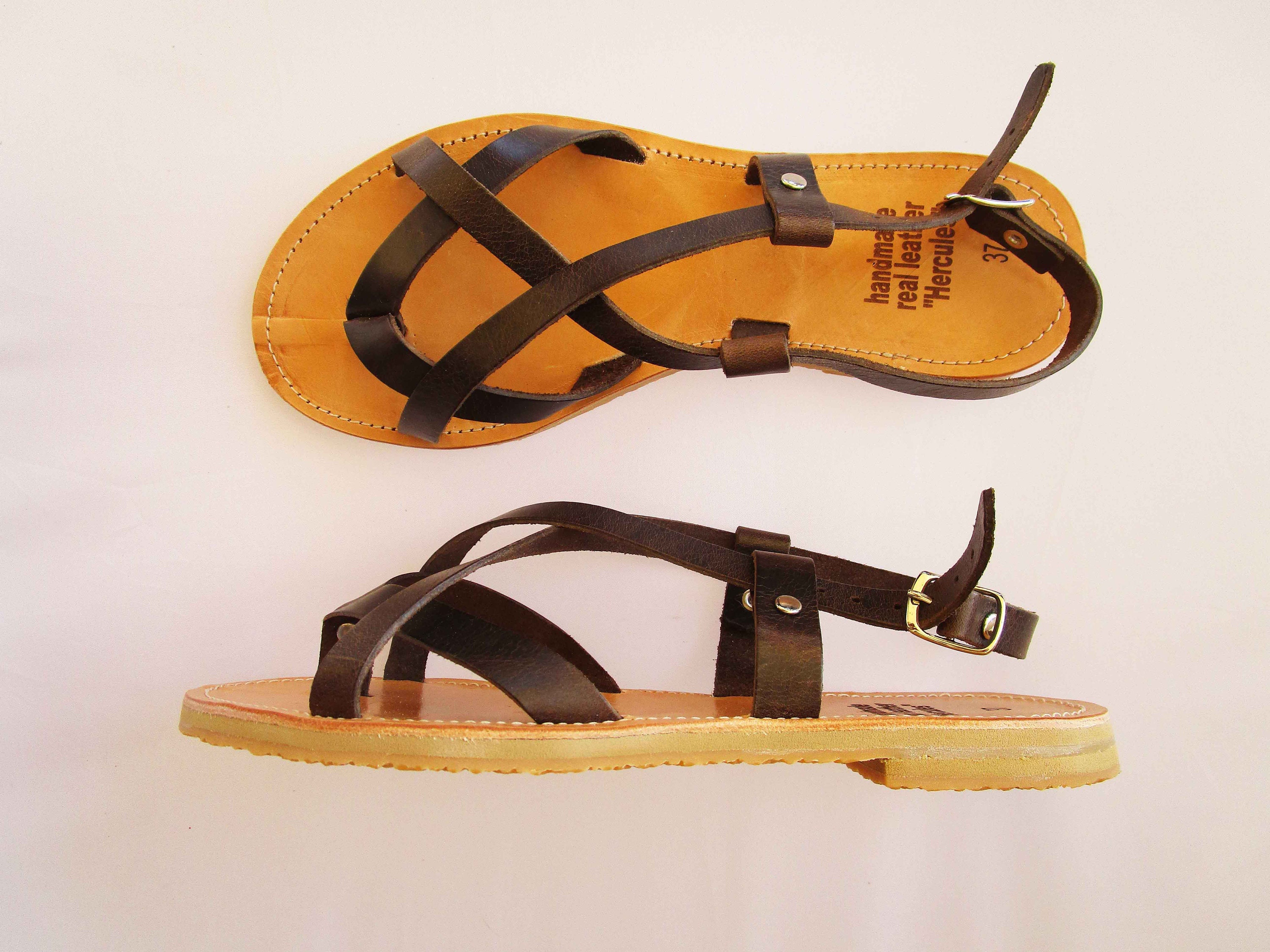 greece cognac leather slide sandals