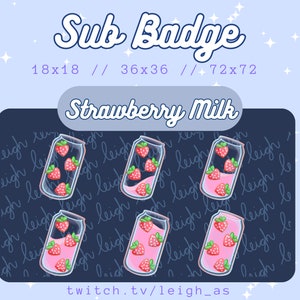 Strawberry Milk Glass Sub Bit Badges for Twitch! - Streamer, Cute, Kawaii, Pink, Blue, Green, Fruit