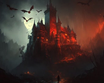 Approaching Dracula Castle | Halloween, horror, dark, fantasy, gothic digital art prints