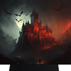 Approaching Dracula Castle Halloween, horror, dark, fantasy, gothic digital art prints image 1