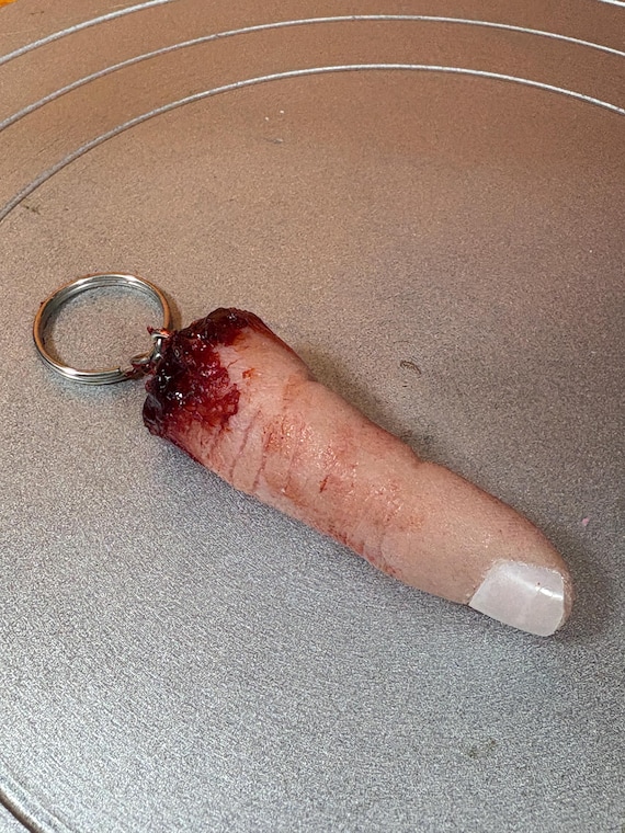 Handmade Severed Silicone Finger Keychain – Creepy Halloween Prop