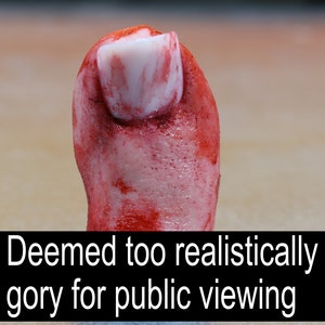 Big toe severed and bloody. Perfect Halloween decoration, creepy gift, prank or horror prop